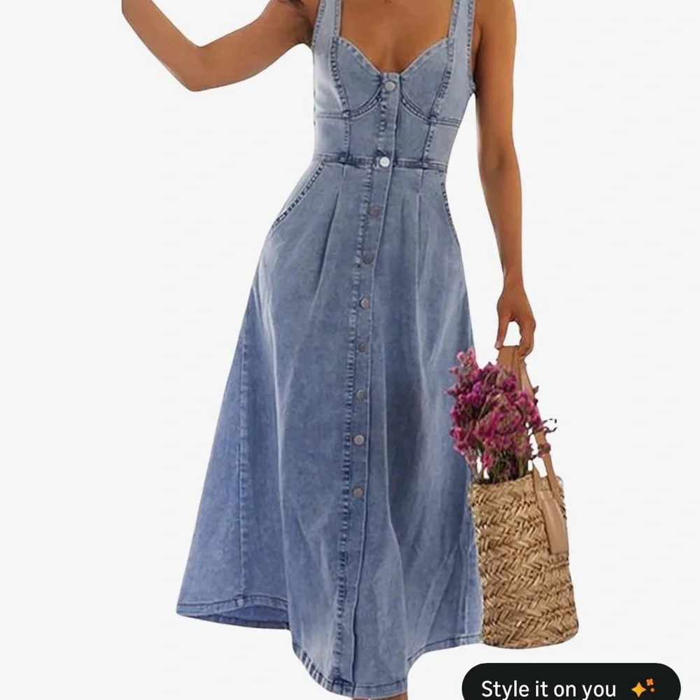 Blue Denim Button-Down Dress - Picture 1 of 5